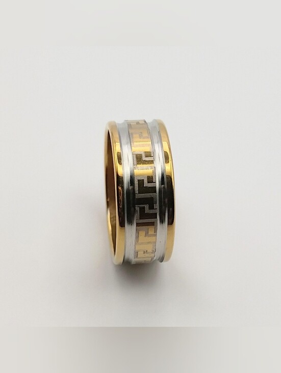 Source Unknown Other - Two-Tone Greek Key Stainless Steel Ring Size 5